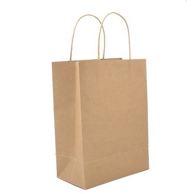 Wholesale Eco-friendly Customized Logo Twisted Handle Brown Kraft Paper Cheap Shopping Bag For Shoes Packaging